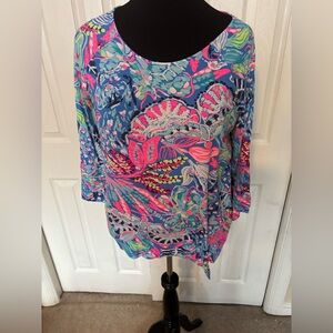 Lilly Pulitzer Robyn Top 3/4 sleeve Fantasy Garden Floral Size XL Side tie